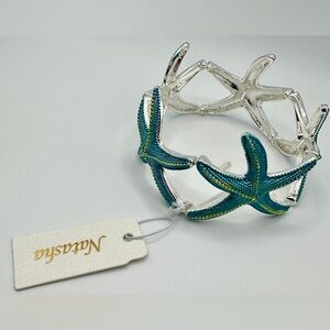 NWT Natasha stretch Silver and Teal Starfish Bracelet